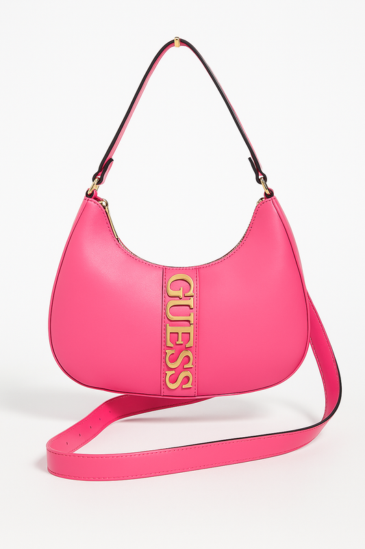 Hobo Guess rosa con placa grande dorada y strap para Crossbody
