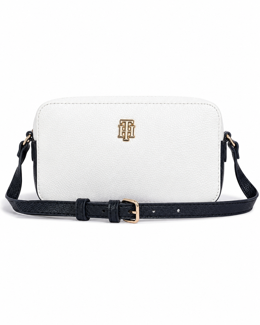 Crossbody Tommy H blanca con azul marino