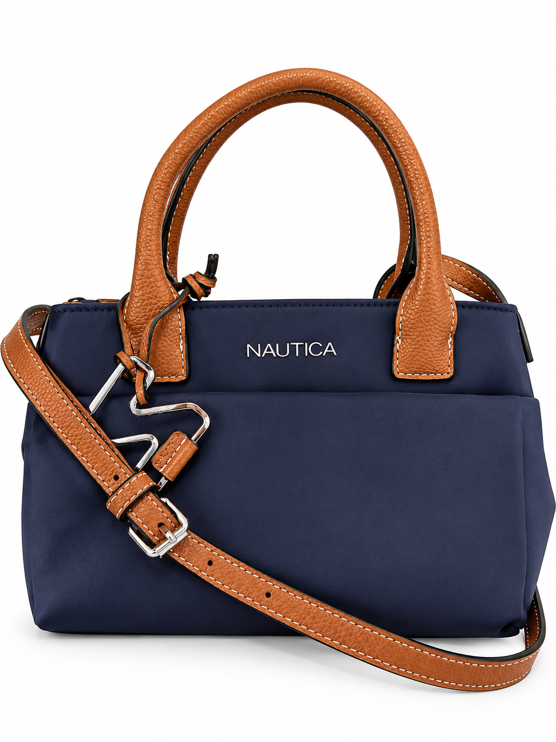Crossbody náutica azul marino con camel