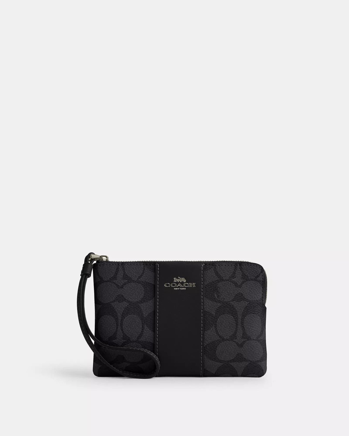 Muñequera Coach negra, monogram y strap