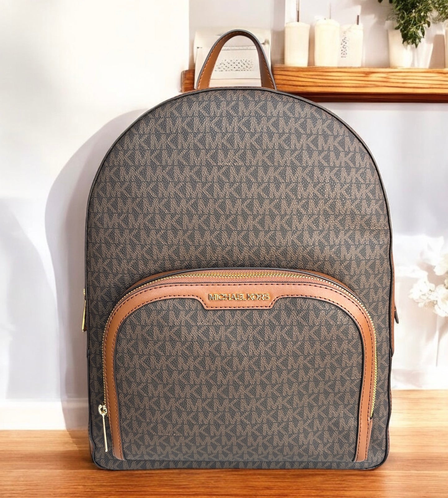 Backpack Michael K chocolate con camel doble cierre