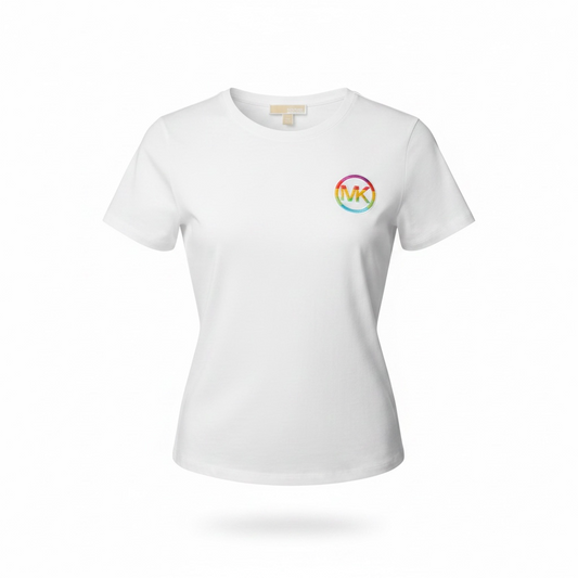 Playera Michael k blanca con logo bordado de colores