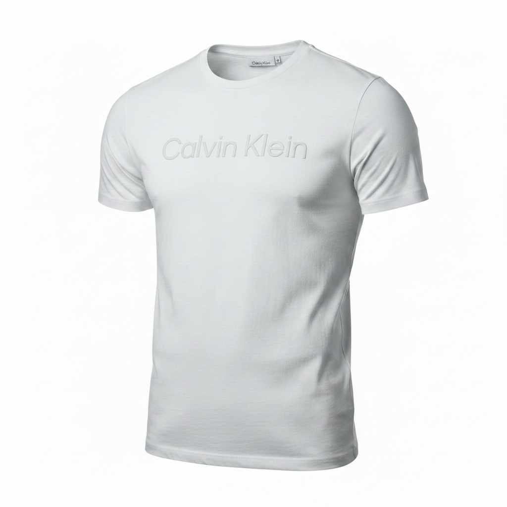 Playera Calvin k blanco con letras blanca para caballero
