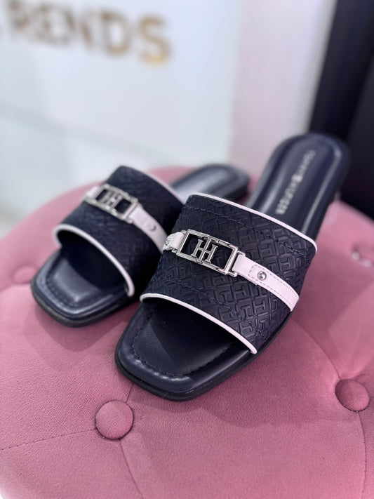 Sandalias Tommy H azul con detalles blancos