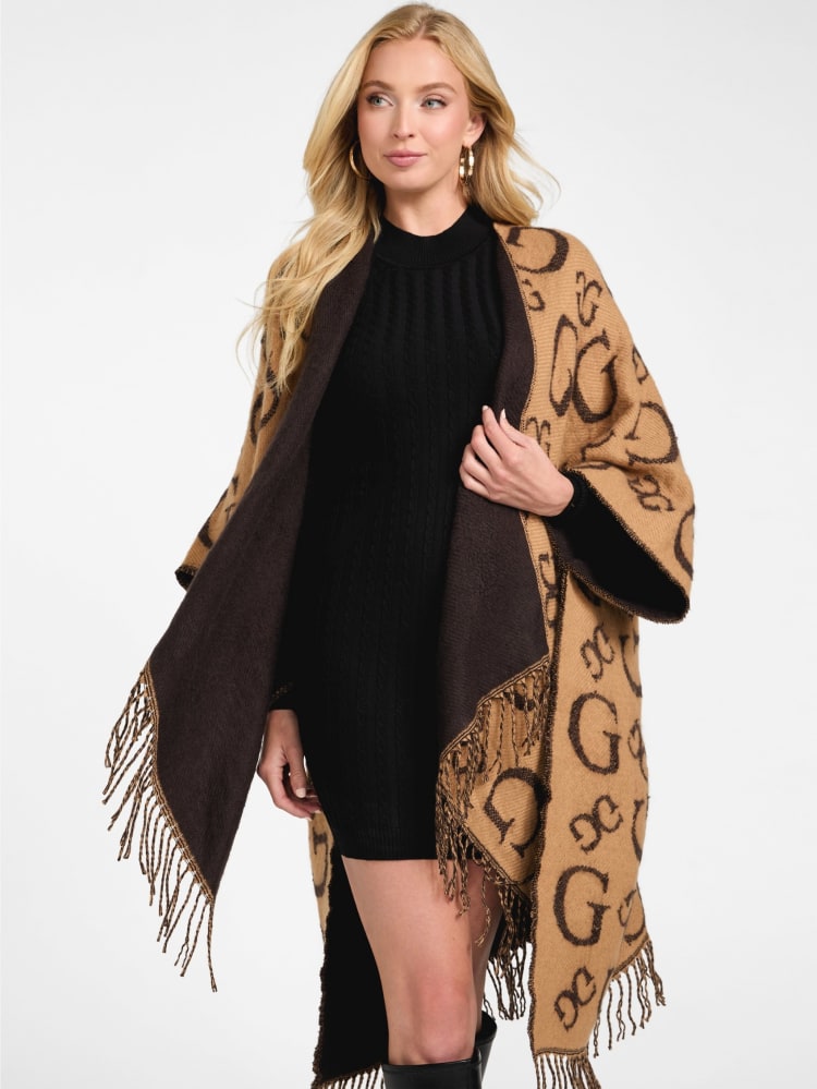 Poncho Guess camel con monogram chocolate