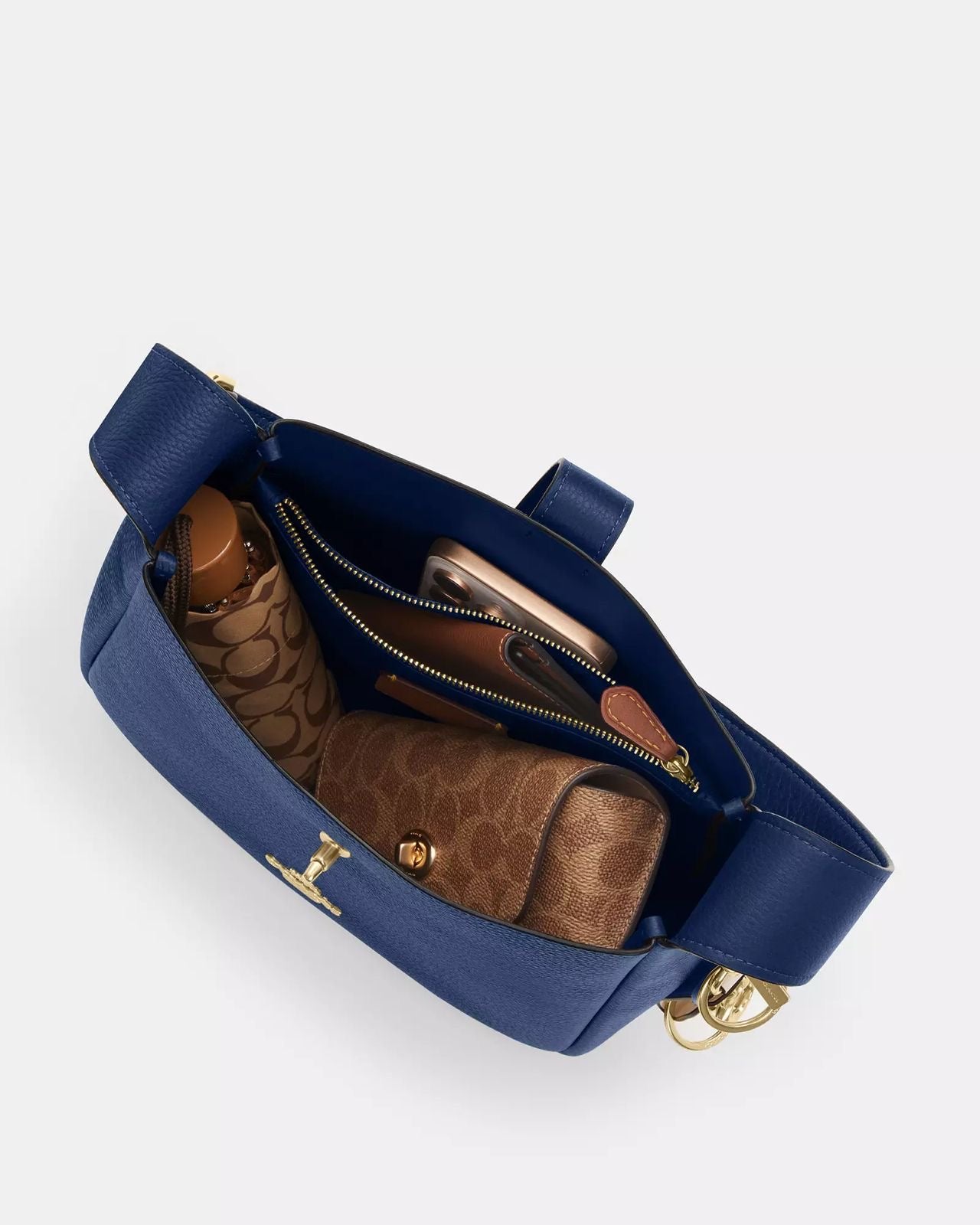 Crossbody Coach Hadley azul marino convertible doble strap, placa dorada