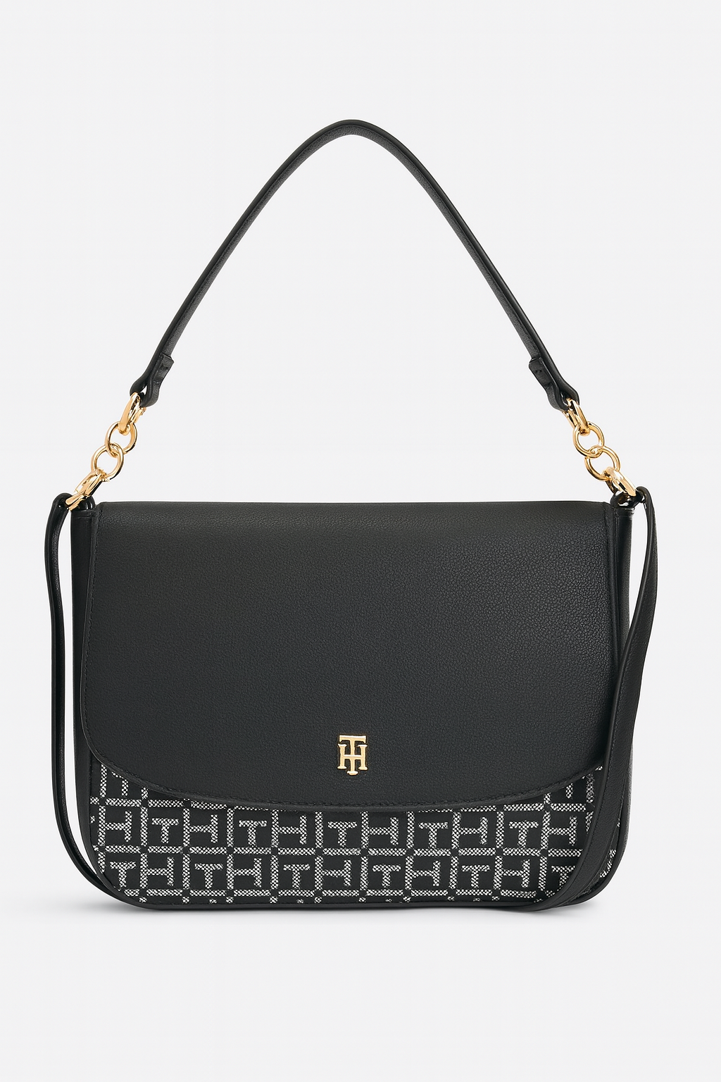 Hobo/crossbody Tommy negra, monogram blanco