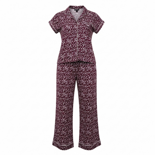 Pijama Tommy H guinda con flores blancas