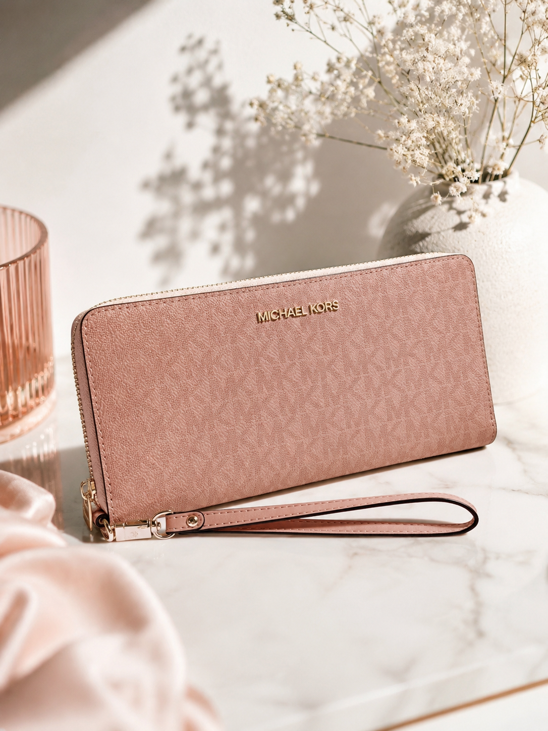 Cartera michael k LG jet set Travel powder blush rosa continental