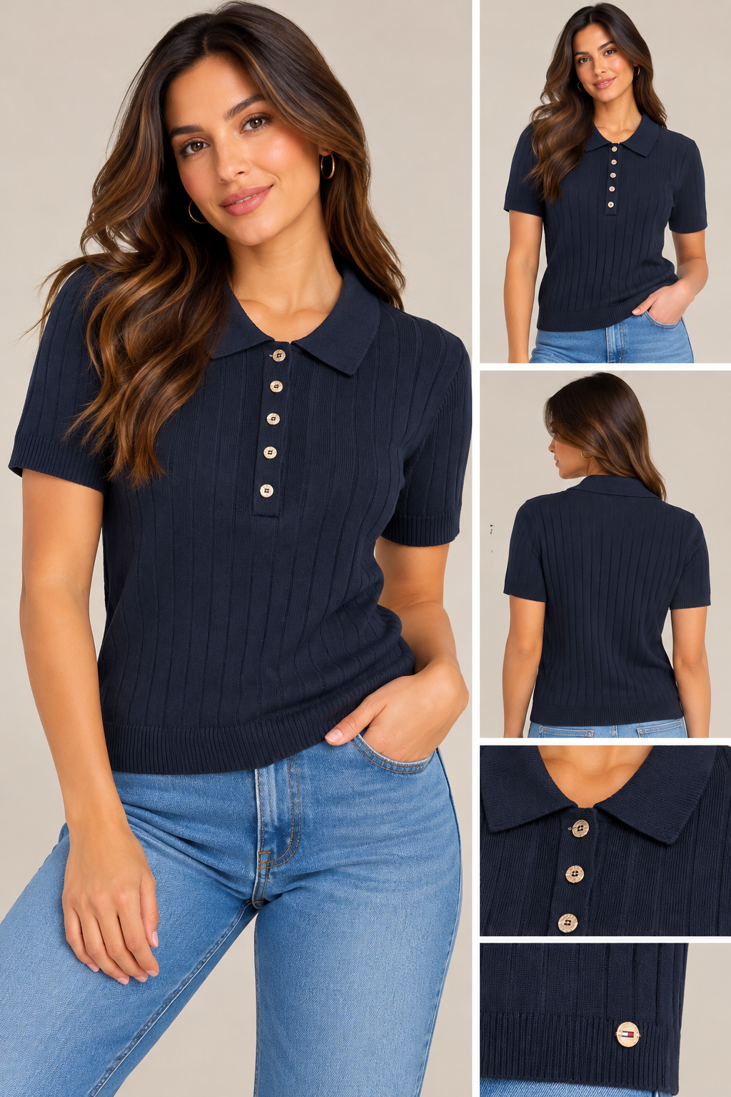 Blusa Tommy tipo polo azul marino