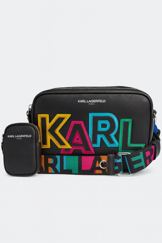 Crossbody Karl L negra letras de colores