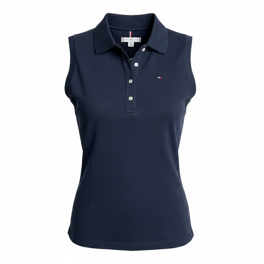 Playera tipo polo sin mangas Tommy H azul marino para dama