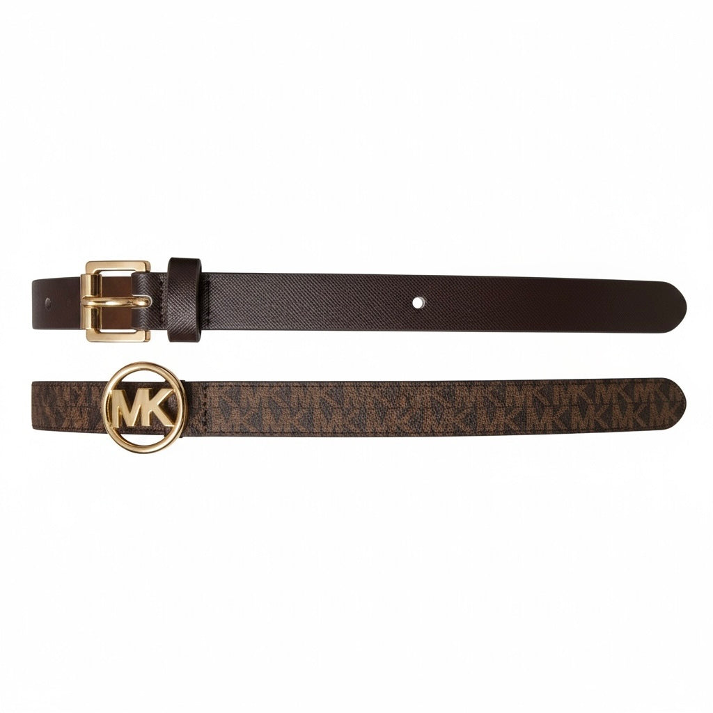 Cinturones Michael Kors duo color café y café con monogram