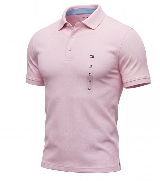 Playera Tommy H tipo polo rosa para caballero