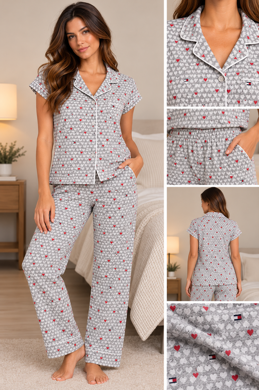 Pijama Tommy H corazones gris talla S