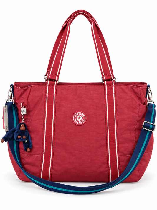 Tote Kipling roja con strap azul