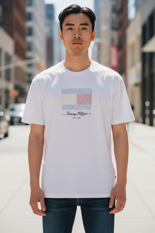 Playera Tommy H blanca con bandera