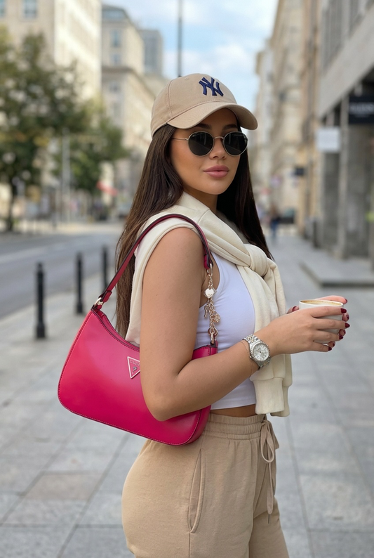 Hobo Guess roja con dijes y cadena