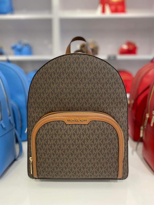 Backpack Michael K chocolate con camel doble cierre