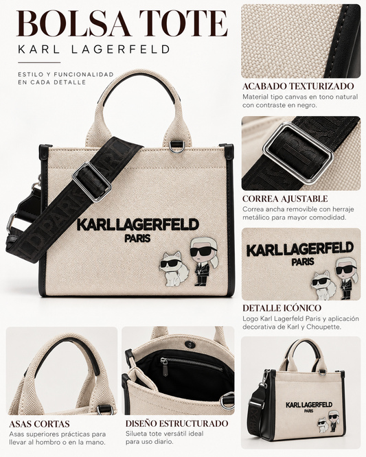 Tote Karl Lagerfeld crema con negro