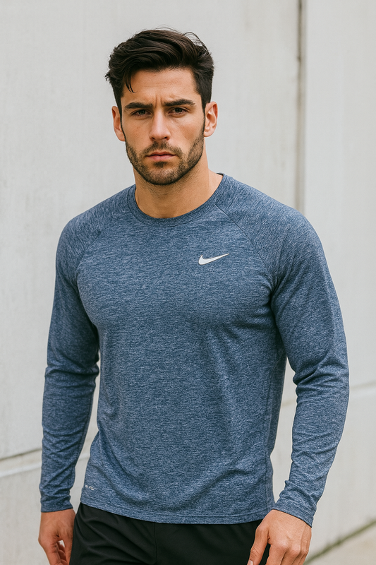 Playera Nike azul con paloma blanca, manga larga para caballero