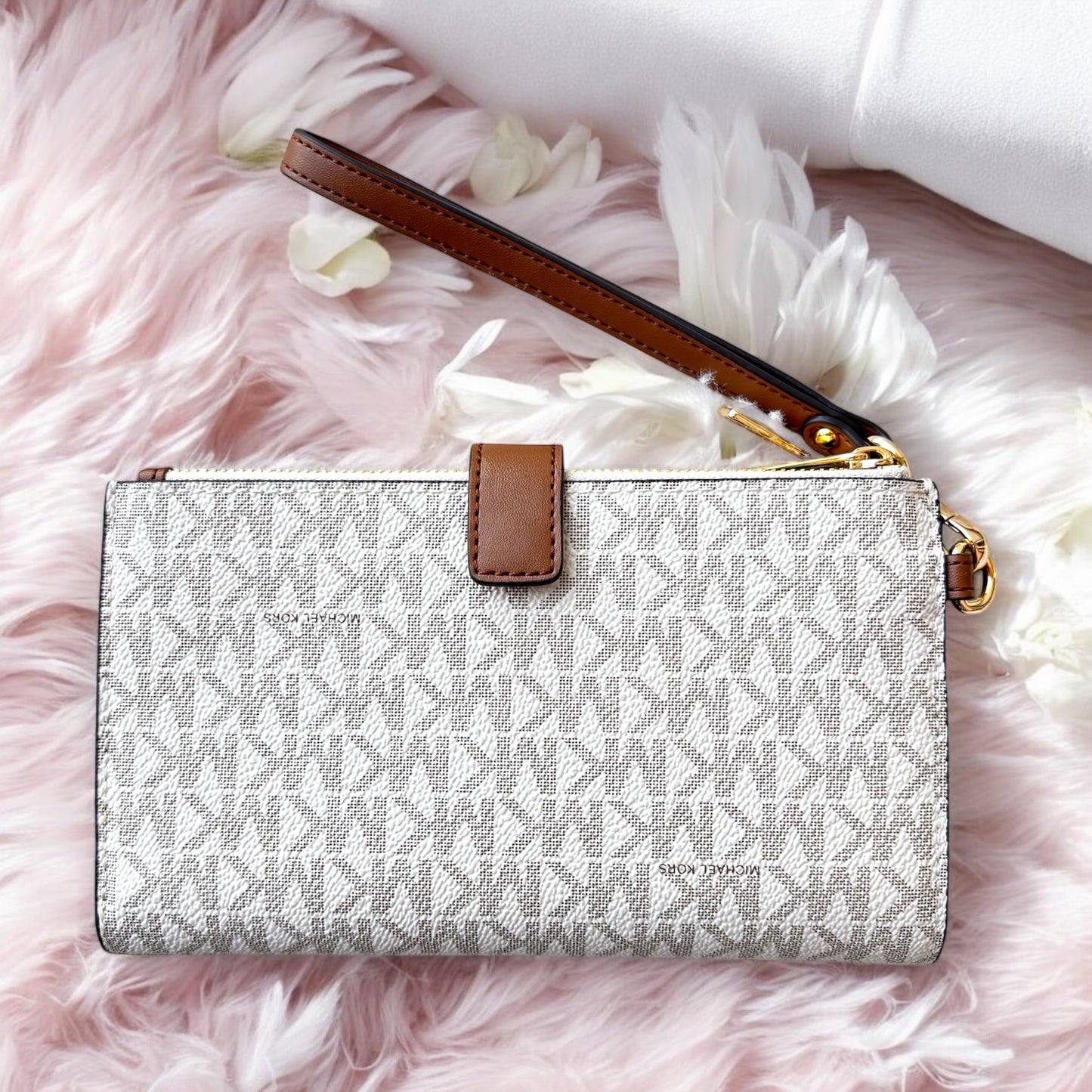 Cartera Michael k vanilla/camel doble cierre