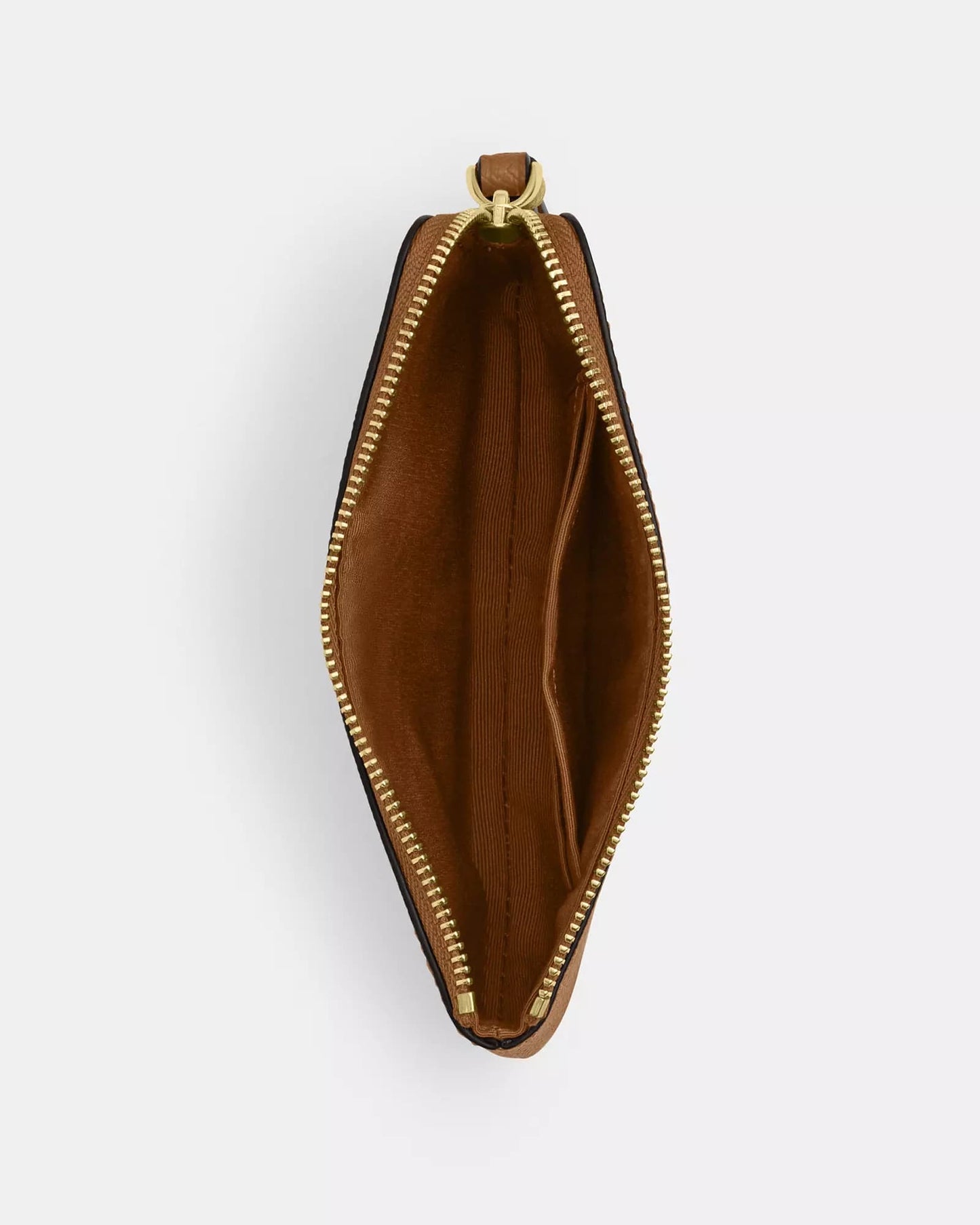 Muñequera Coach camel, strap y logo grabado dorado