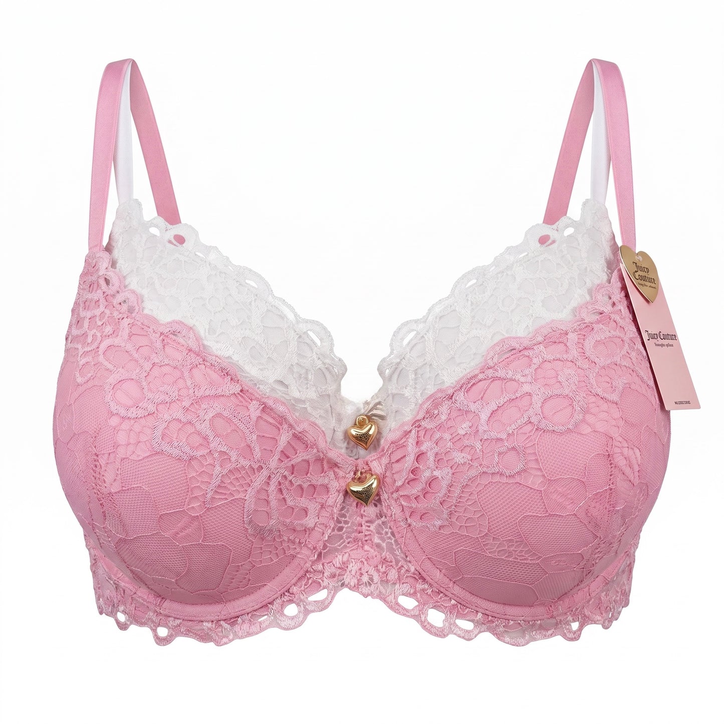 Brasier Juicy C rosa y blanco de encaje