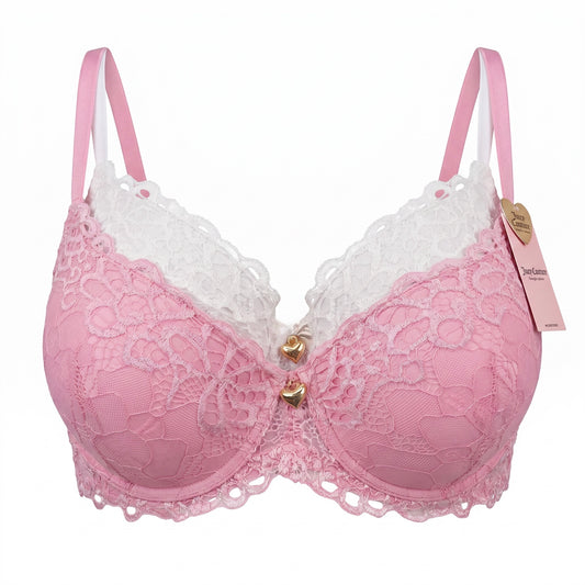Brasier Juicy C rosa y blanco de encaje