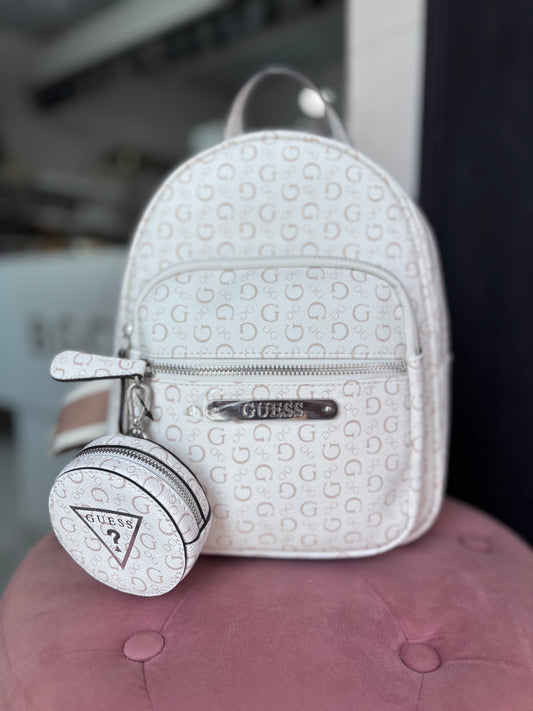 Backpack Guess crema con beige y monedero