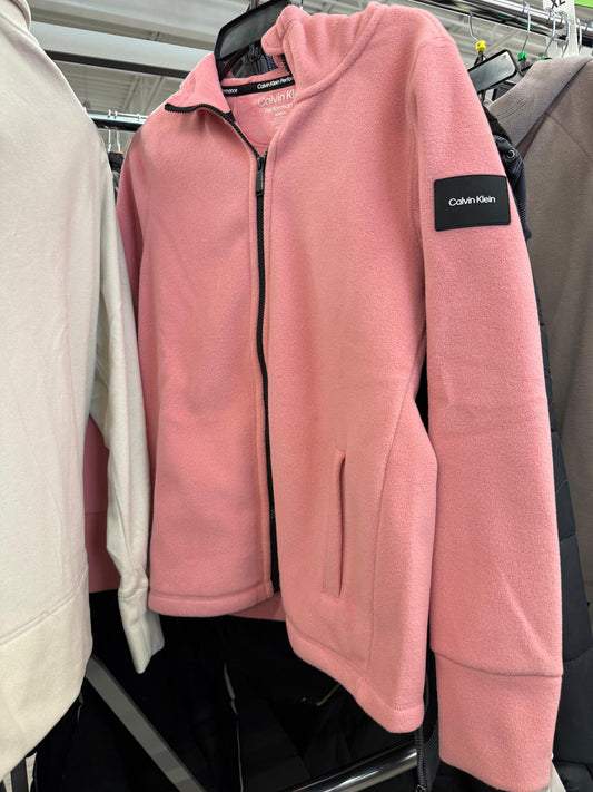 Chamarra Polar Calvin K ligera Fleece Rosa claro con capucha y placa de goma