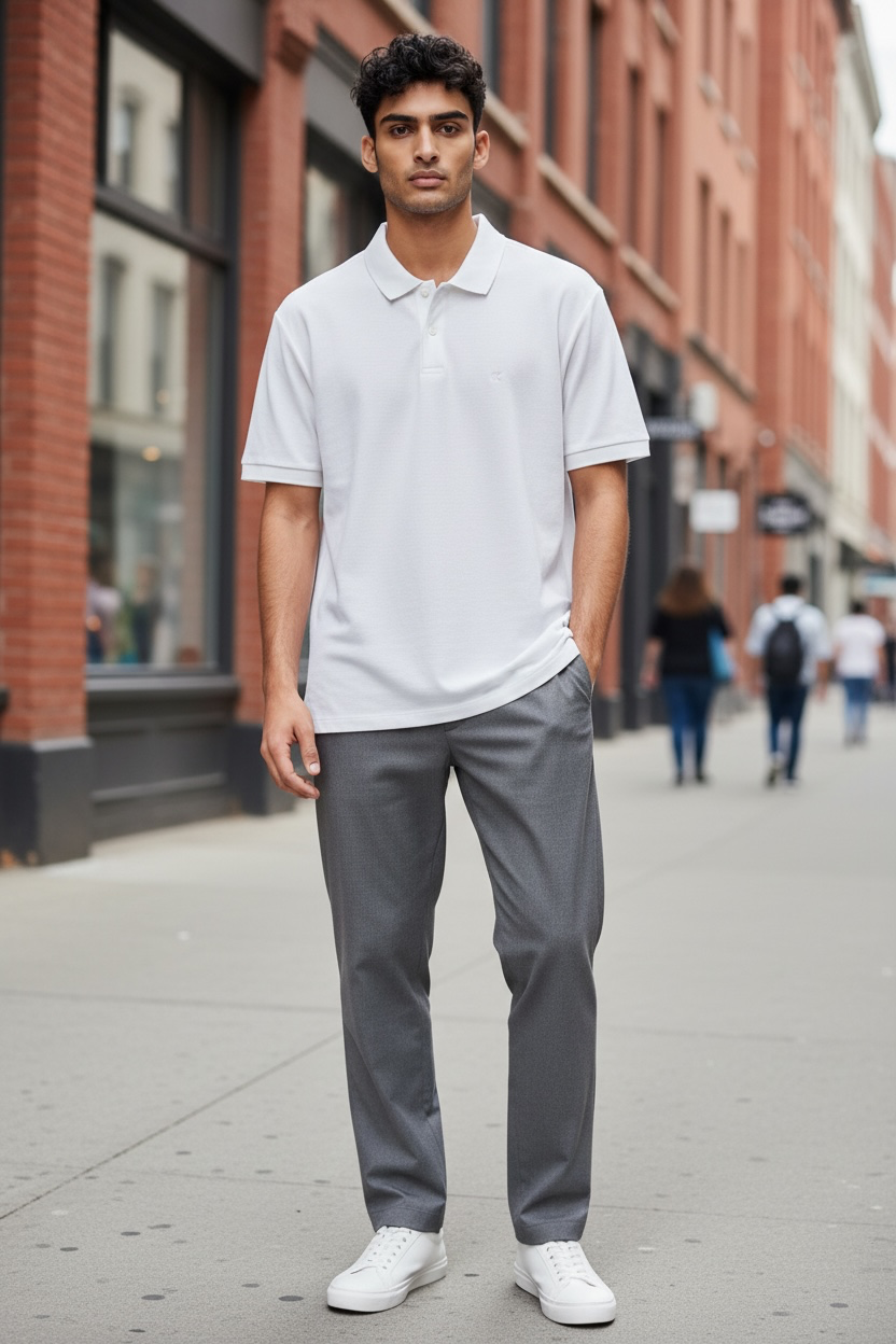 Playera Calvink blanca tipo polo para caballero