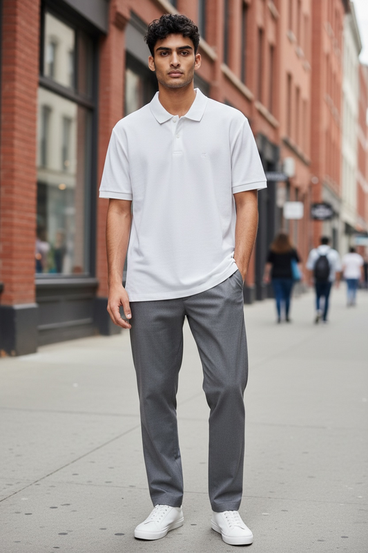 Playera Calvink blanca tipo polo para caballero