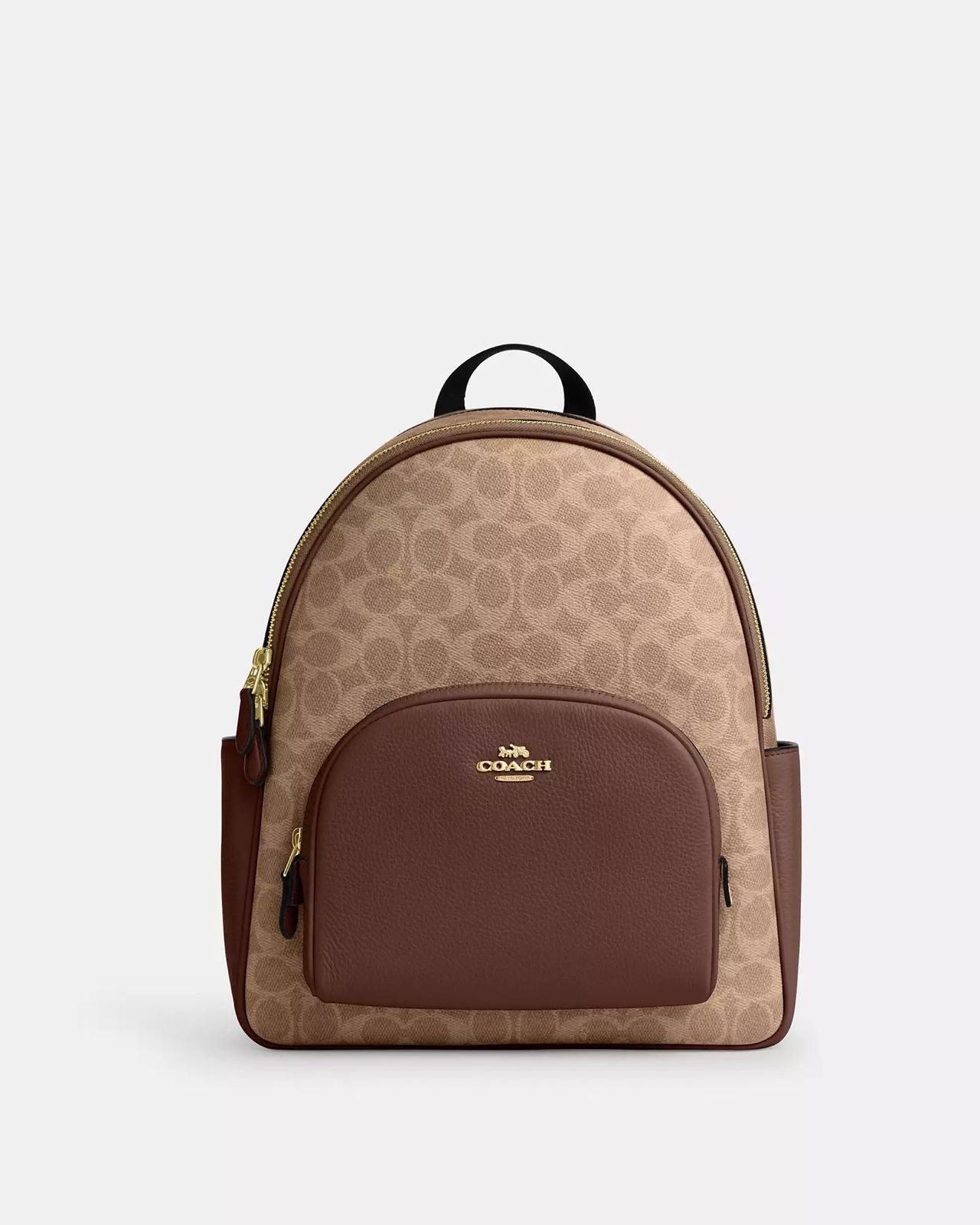 Backpack Coach camel/cafe con canvas y placa dorada