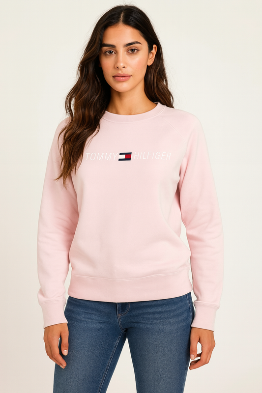 Sudadera Tommy H rosa claro letras blancas