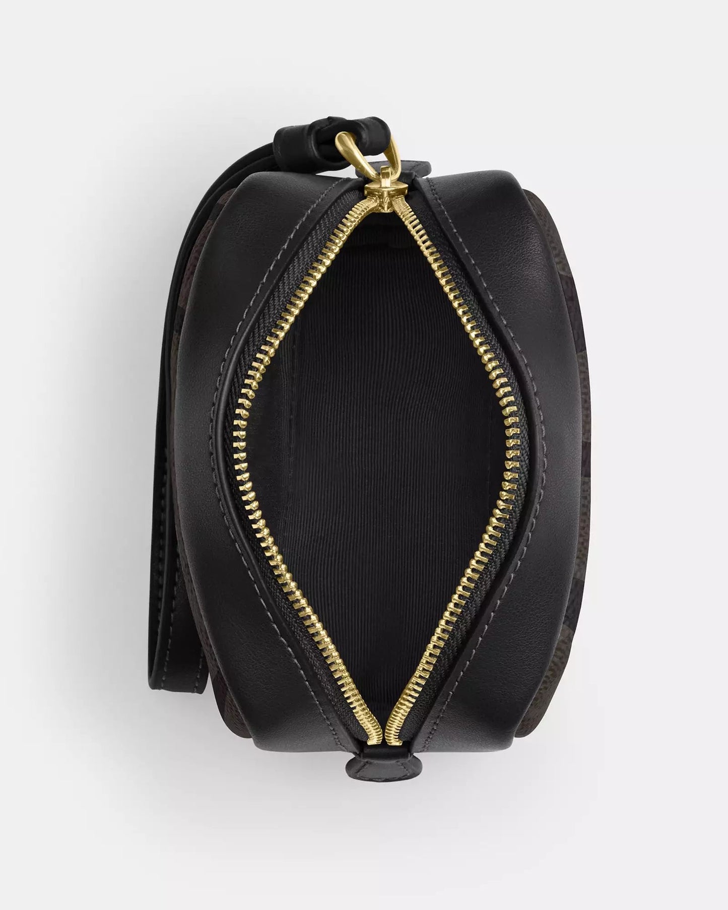 Monedero Coach chocolate/negro con canvas, strap y placa dorada