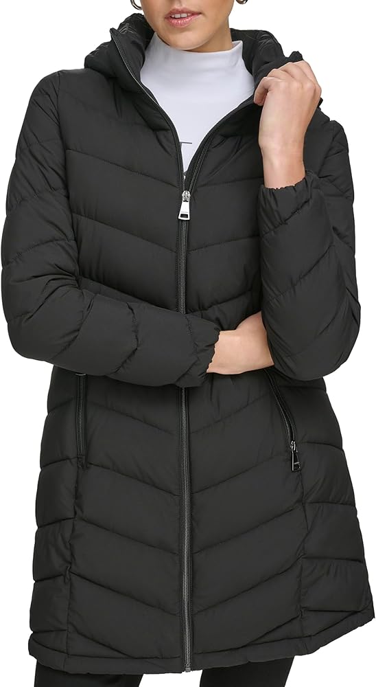 Chamarra Calvin K negra larga con gorro