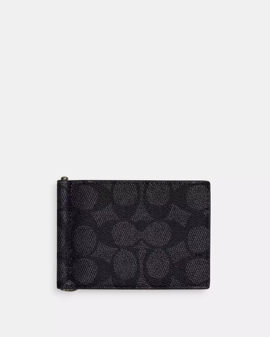 Cartera coach negra con canvas  y clic para caballero