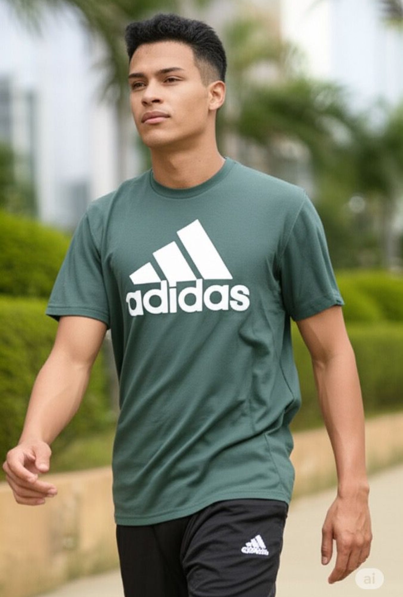 Playera Adidas Verde olivo logro en estampado blanco