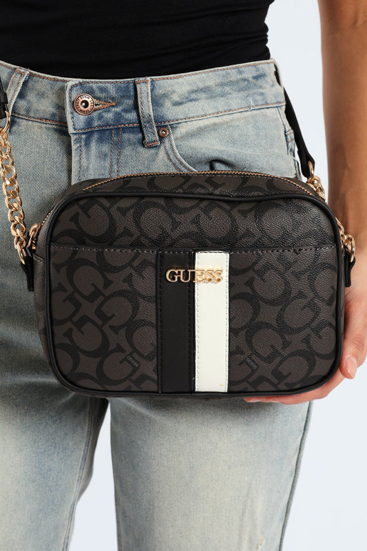 Crossbody Guess gris con monogram negro