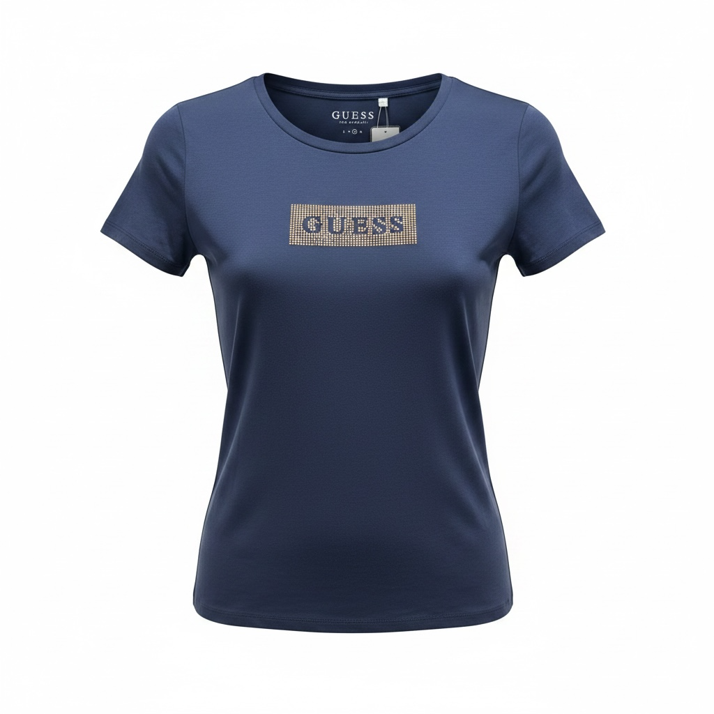 Playera Guess azul marino con brillos dorados