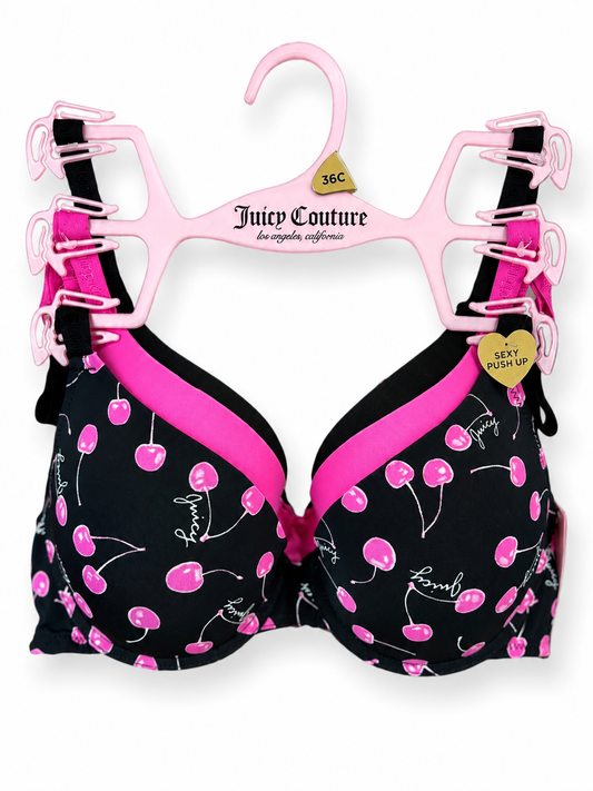 Brasier Juicy C negro con cerezas rosa y negro liso