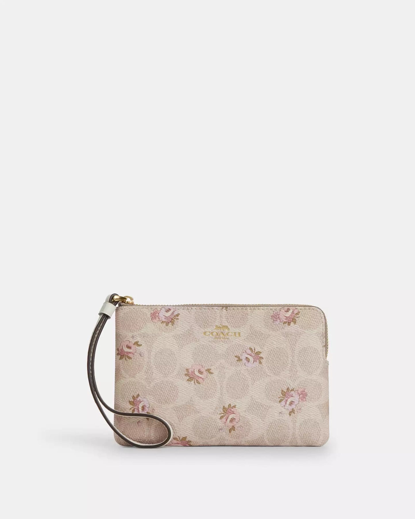 Muñequera Coach baige con monogram floreada y strap crema