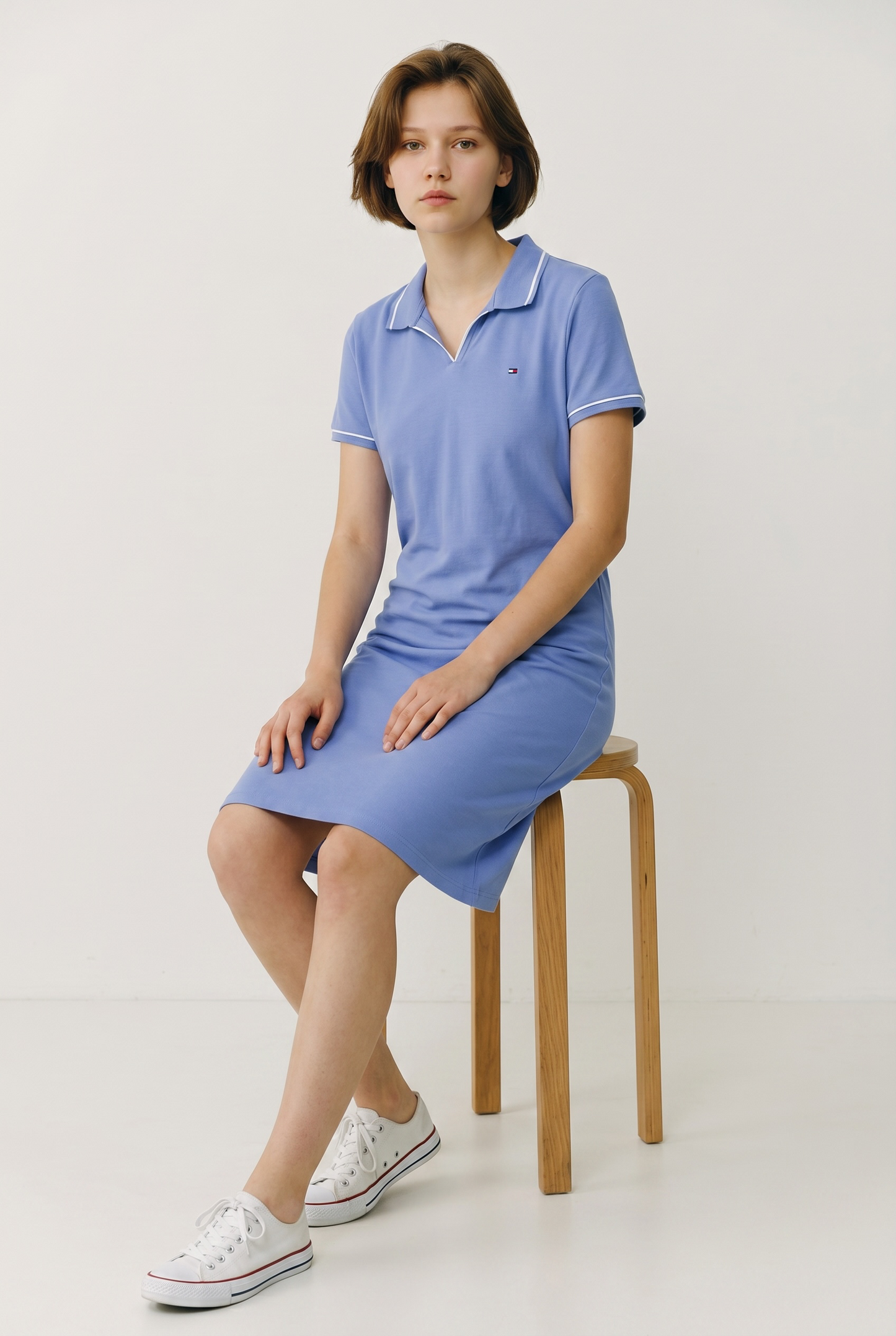 Vestido Tommy H lila tipo polo raya