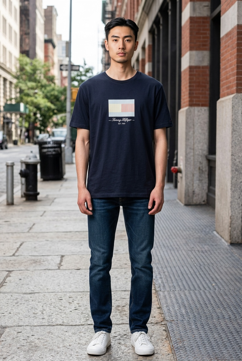 Playera Tommy Hilfiger azul marino letras blancas