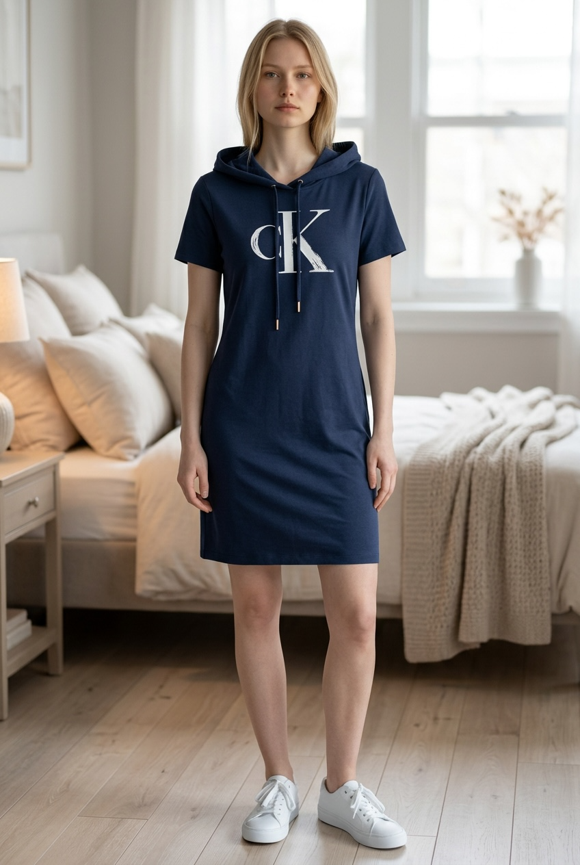 Vestido Calvin k azul marino con gorro