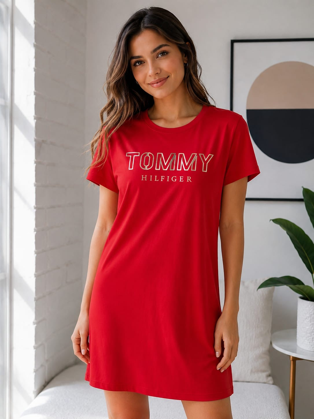 Vestido Tommy H rojo con letras doradas