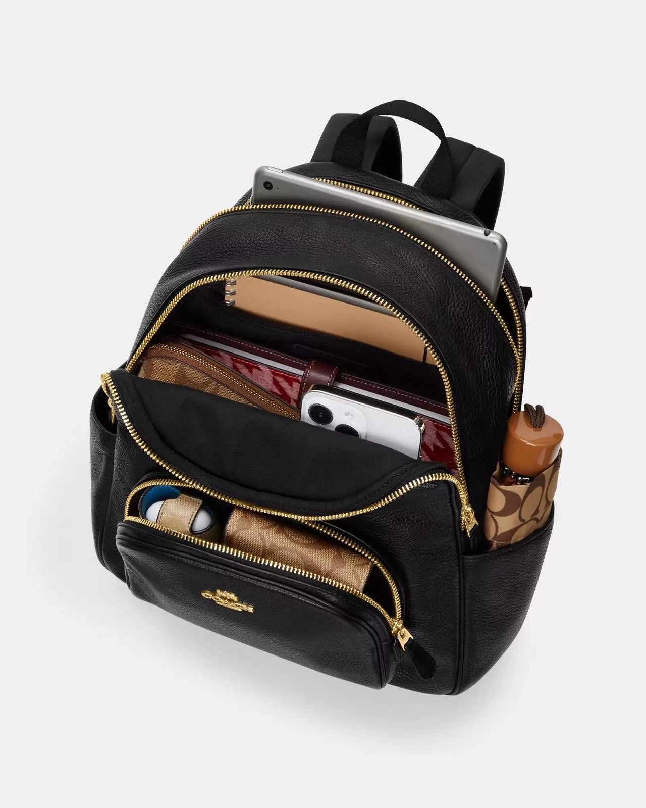 Backpack Coach camel/cafe con canvas y placa dorada