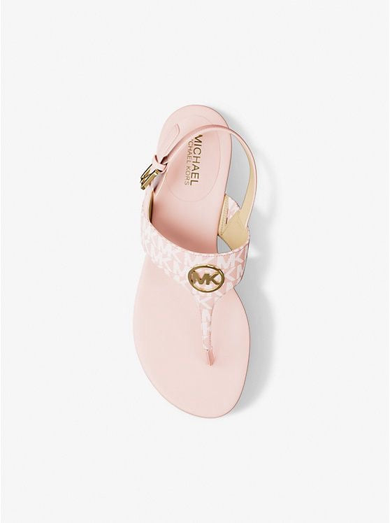 Sandalias Michael k rosa con monogram blanco, placa y hebilla