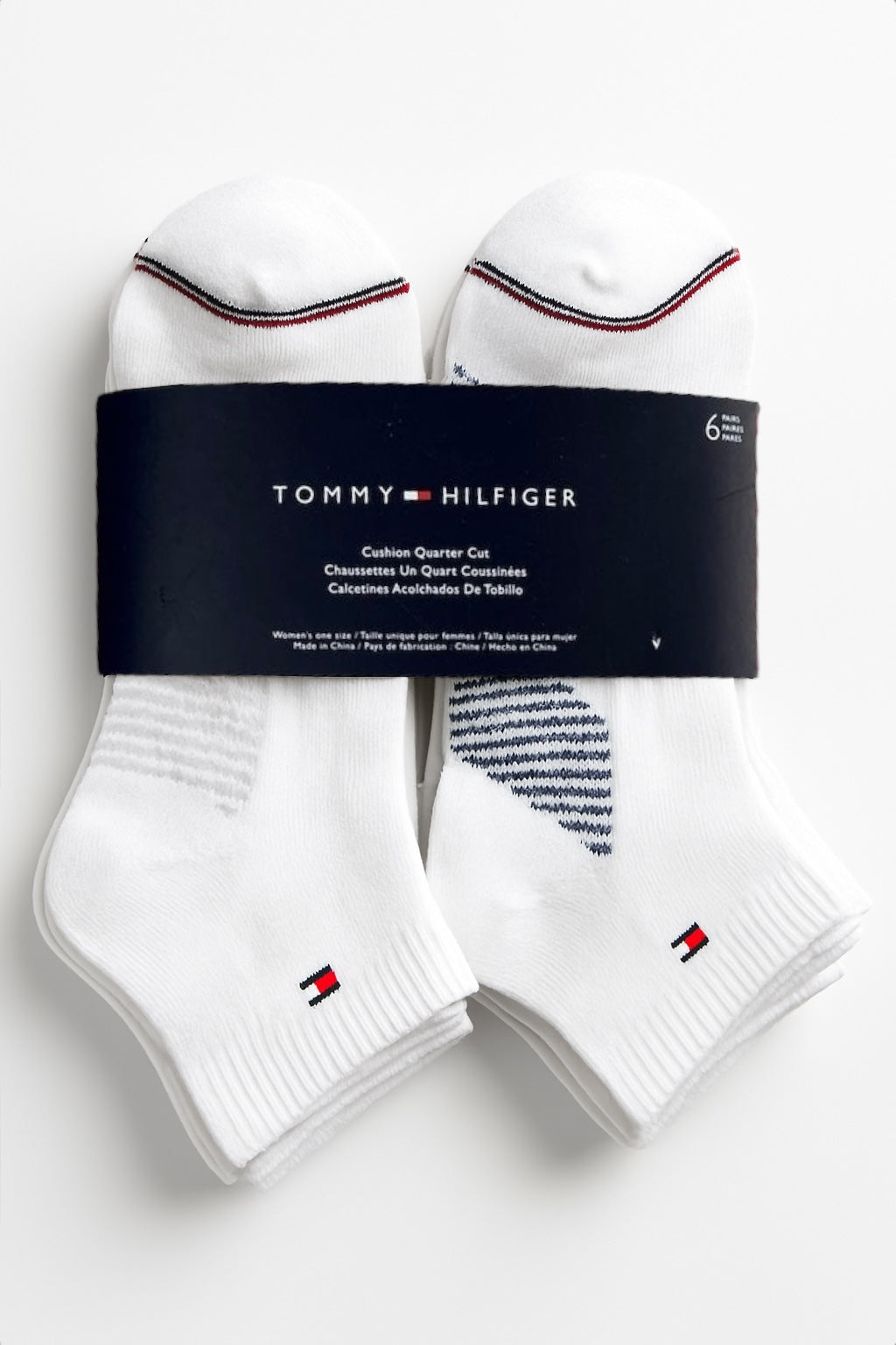 Calcetines Tommy H, blancos con bandera en tobillo y letras al frente